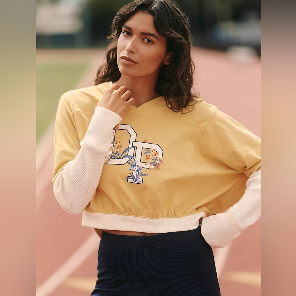 Daily Practice - Anthropologie - Coin Toss Crop Top- Yellow,White - Small - NWT